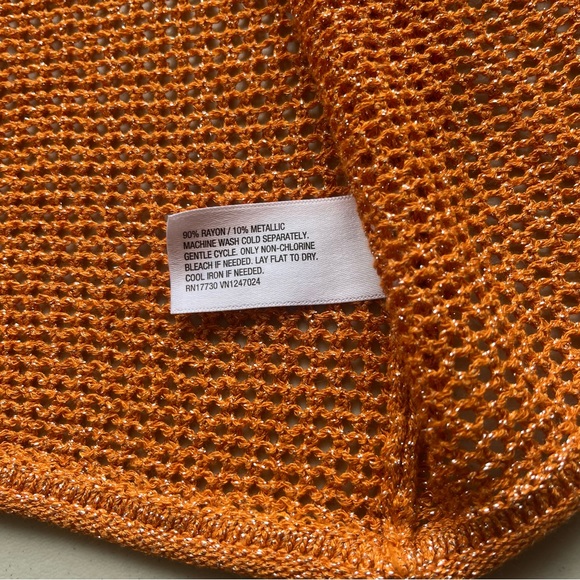 ALANI NOELLE FUTURE COLLecTIVE Women 1X Orange Metallic Crop Open Knit Cardigan - Picture 7 of 16